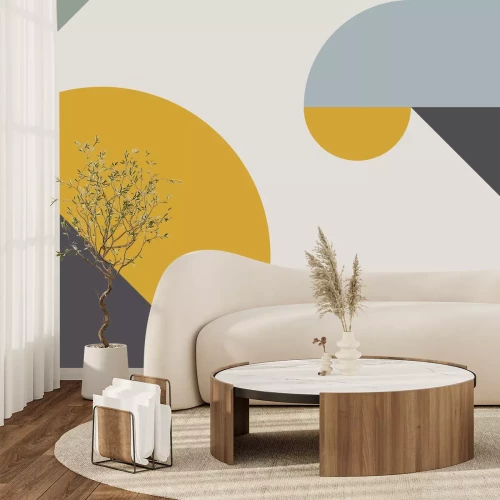 Fotobehang Geometrische compositie met geel accent