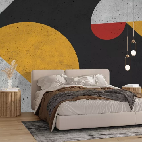 Fotobehang Geometrische compositie met rood accent met betontextuur