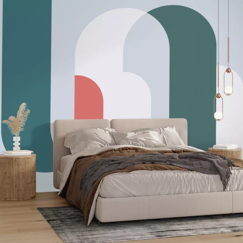 Fotobehang Geometrische configuratie met levend koraalkleur