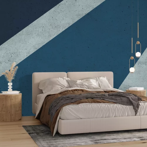 Fotobehang Geometrisch blok met marineblauw detail en betonstructuur