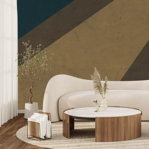 Fotobehang Geometrisch blok met groen detail en betonstructuur