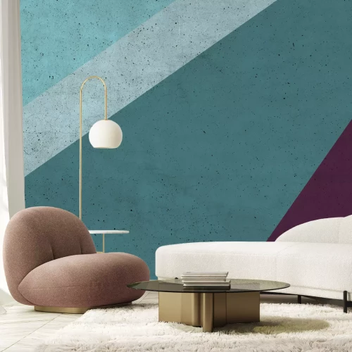 Fotobehang Geometrisch blok met paars detail en betonstructuur