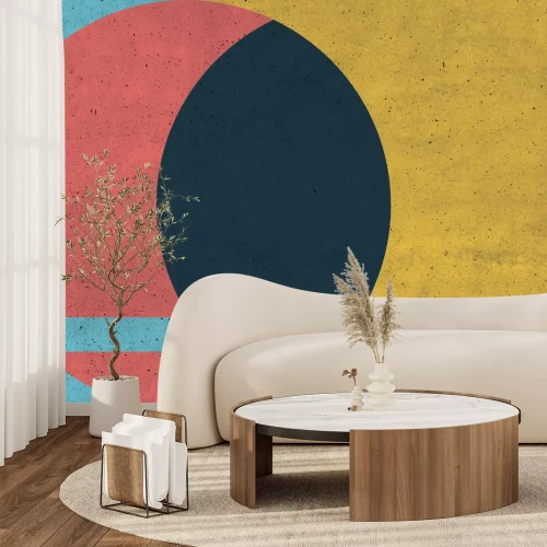 Fotobehang Compositie met cirkel op kleurrijke achtergrond en betontextuur