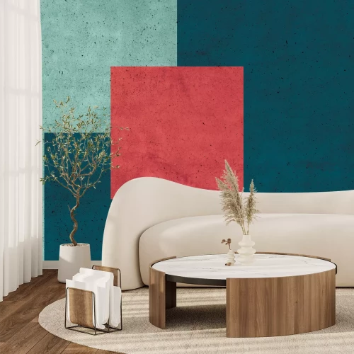 Fotobehang Vierkant op azuurblauwe achtergrond met betontextuur