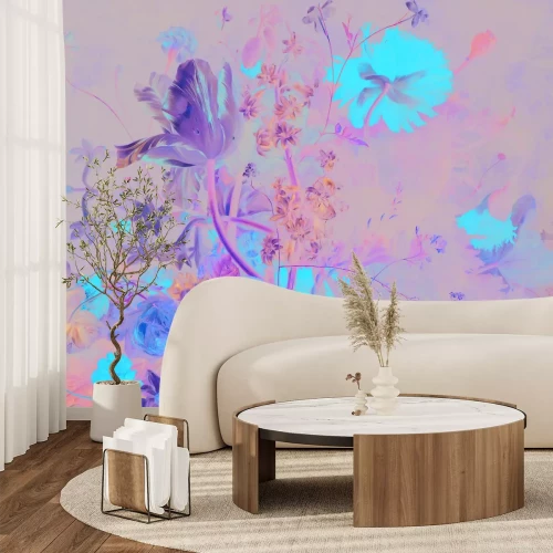 Fotobehang Compositie van bloemen op een donkere achtergrond