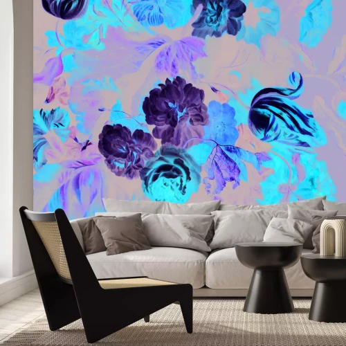 Fotobehang Weelderige rode en witte bloemen