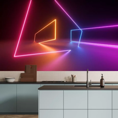 Sticker 3D neon constructies in een donkere omgeving