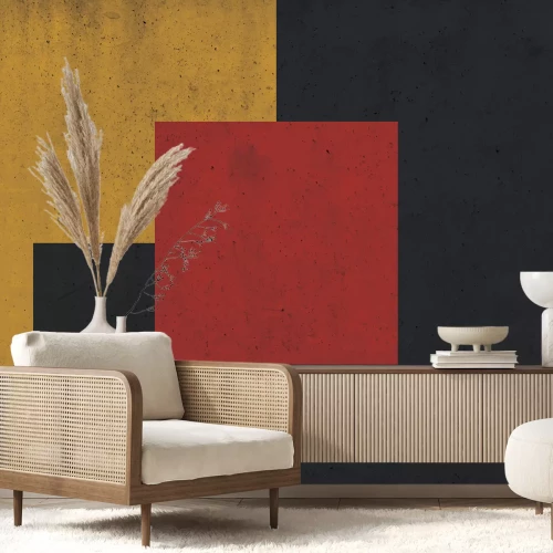 Fotobehang Vierkant op geel-zwarte achtergrond met betontextuur