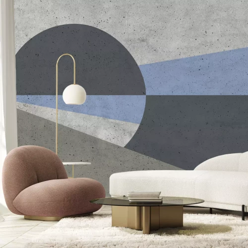 Fotobehang Cirkel en driehoeken in grijstinten met betoneffect