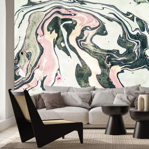 Fotobehang Marmer groen en roze