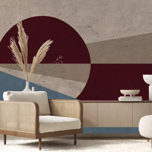 Fotobehang Cirkel en driehoeken in herfstkleuren met betoneffect