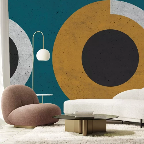 Fotobehang Cirkels op turquoise achtergrond en betontextuur