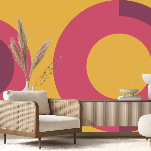 Fotobehang Roze cirkels op gele achtergrond