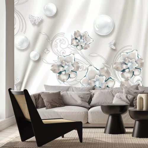 Fotobehang Witte ballen met bloemen