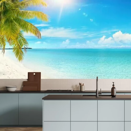 Fotobehang Panorama met palmbomen aan de oceaan