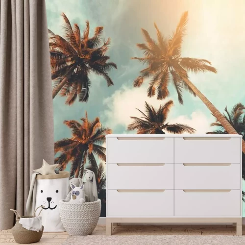 Fotobehang Palmbomen op een retro hemelachtergrond