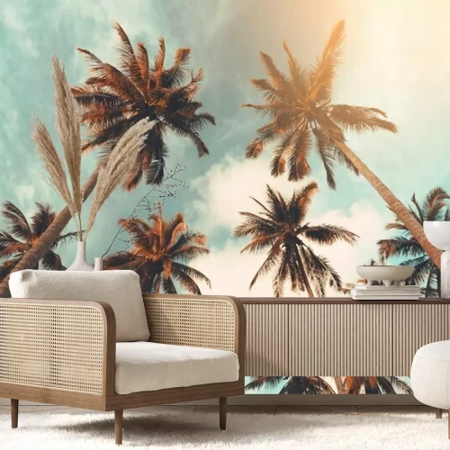 Fotobehang Palmbomen op een retro hemelachtergrond