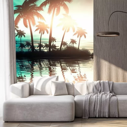 Fotobehang Silhouetten van palmbomen