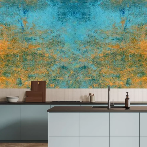 Fotobehang Abstract oranje blauw beton