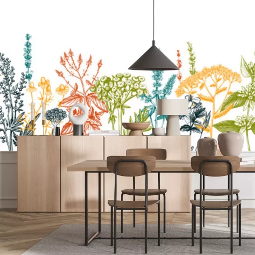 Fotobehang Kleurrijk kruidenpatroon op witte achtergrond