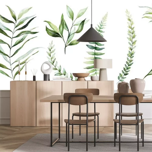 Sticker Watercolor tropical floral illustration set with green leaves for wedding stationary, greetings, wallpapers, fashion, backgrounds, textures, DIY, wrappers, postcards, logo, etc.