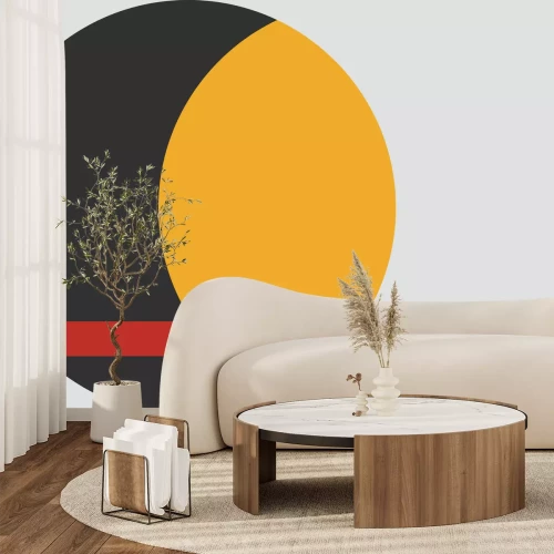 Fotobehang Zwart-gele cirkel met rode elementen