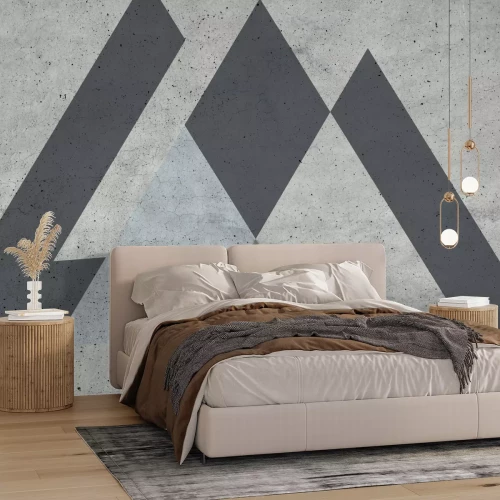 Fotobehang Reeks met grijze driehoeken op betonnen muurtextuur
