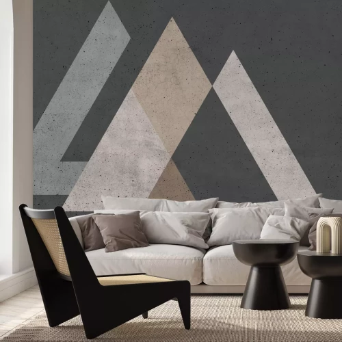 Fotobehang Reeks met regelmatige driehoeken en betonimitatie
