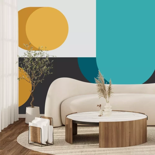 Fotobehang Geel-turquoise compositie