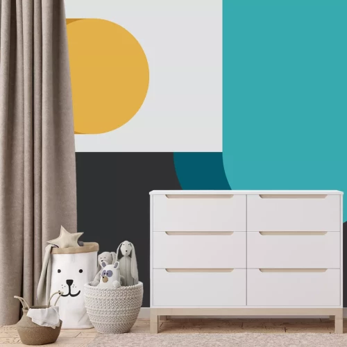 Fotobehang Geel-turquoise compositie