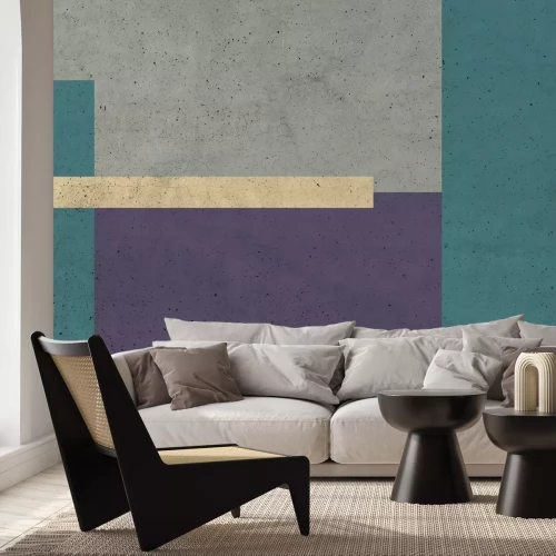 Fotobehang Rechthoeken in overheersend violette tinten met betoneffect