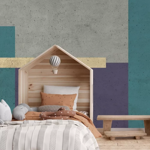 Fotobehang Rechthoeken in overheersend violette tinten met betoneffect