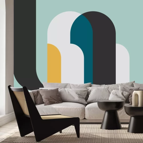 Fotobehang Cilindrische figuren met geel element