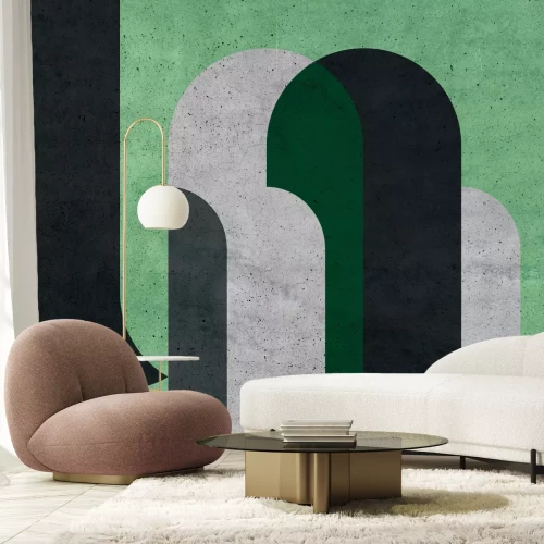 Fotobehang Cilindrische figuren met grijs element en betoneffect