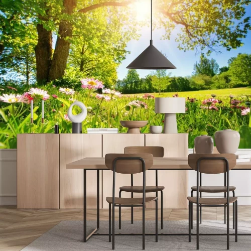 Fotobehang Weide vol met bloemen