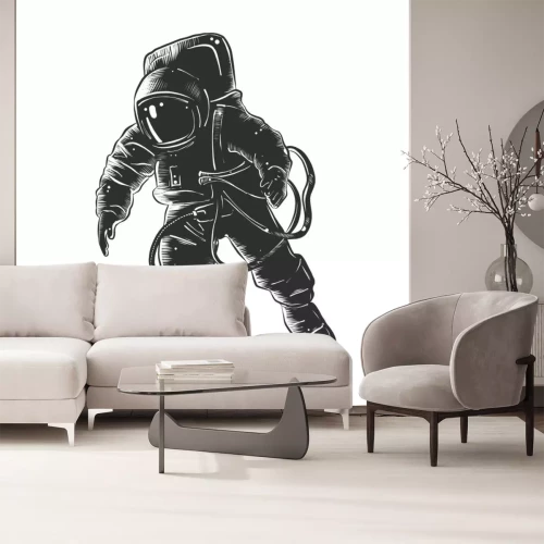 Sticker Astronaut in een ruimtepak zwart-wit afbeelding