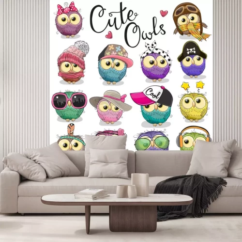 Sticker Kleine uilen in vermomming