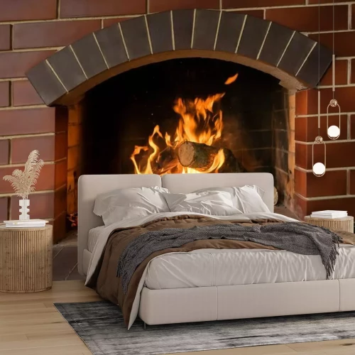 Fotobehang Open haard van rode baksteen