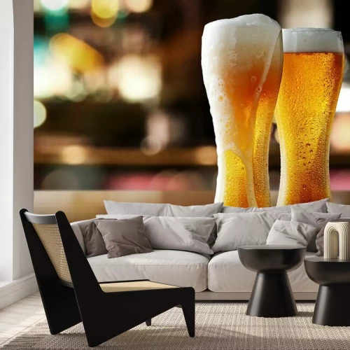 Fotobehang Glazen met bier en wit schuim