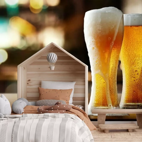 Fotobehang Glazen met bier en wit schuim