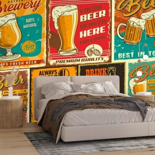 Fotobehang Bier in een glas met een vintage motief