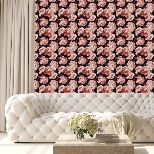 Behang Pioenbloemen op een zwarte achtergrond