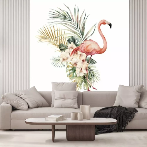 Sticker Flamingo omgeven door tropische planten