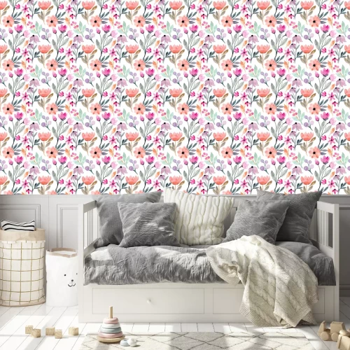 Behang colorful wild floral watercolor seamless pattern