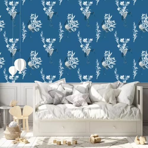 Behang Chinoiserie-motief met kraanvogels