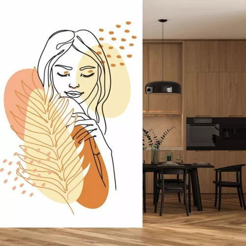 Fotobehang Abstract portret van een vrouw getekend met één lijn