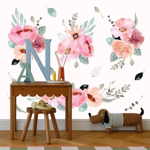 Sticker Pastel floristische illustraties op een witte achtergrond