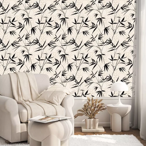 Behang Bamboebladeren in retrostijl