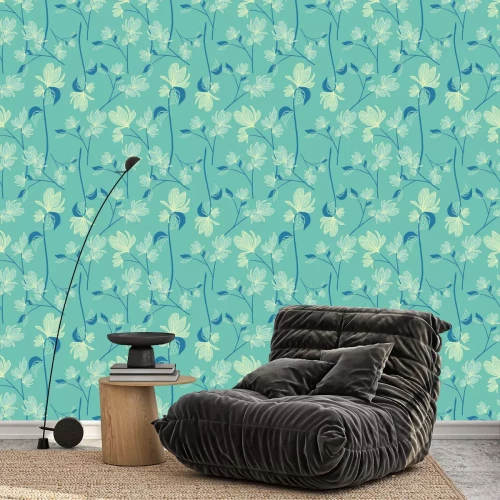 Behang seamless floral pattern with hand drawn magnolia flowers. creative floral designs for fabric, wrapping, wallpaper, textile, apparel. vector illustration