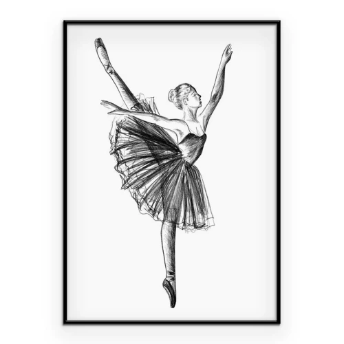 Poster Schets van een dansende ballerina